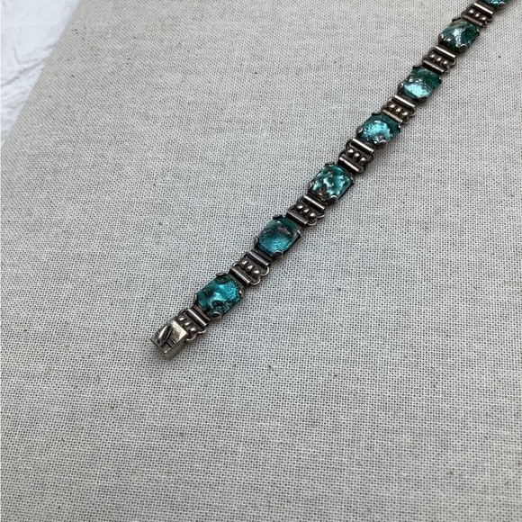 Antique Victorian Era Art Glass Sterling Silver Bracelet - Picture 3 of 5